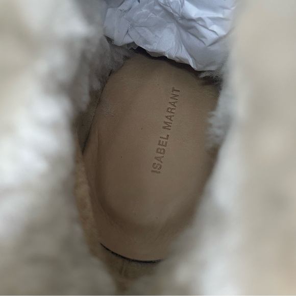 New Isabel Marant Tan Totam Shearling Wedge Boots Size 37EU/7US - Picture 4 of 8